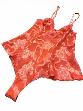 Y2K VICTORIA'S SECRET Gold Label SATIN TEDDY Bodysuit Small Vtg Pink Floral Lace